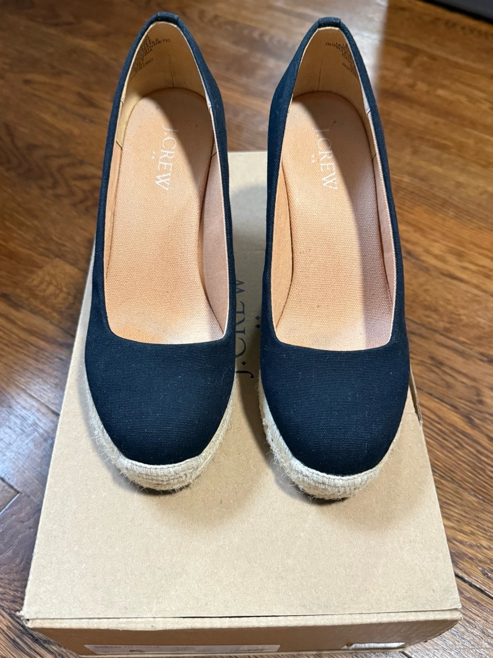J. Crew Canvas Espadrille Wedges Black Sz 5